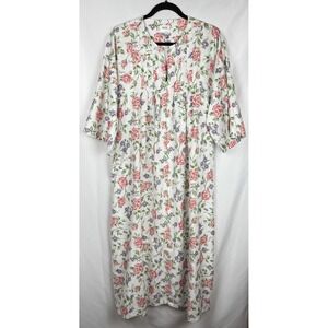 Talbots Intimates Vintage Floral Kaftan Robe 100% Cotton Partial Zip Housecoat L